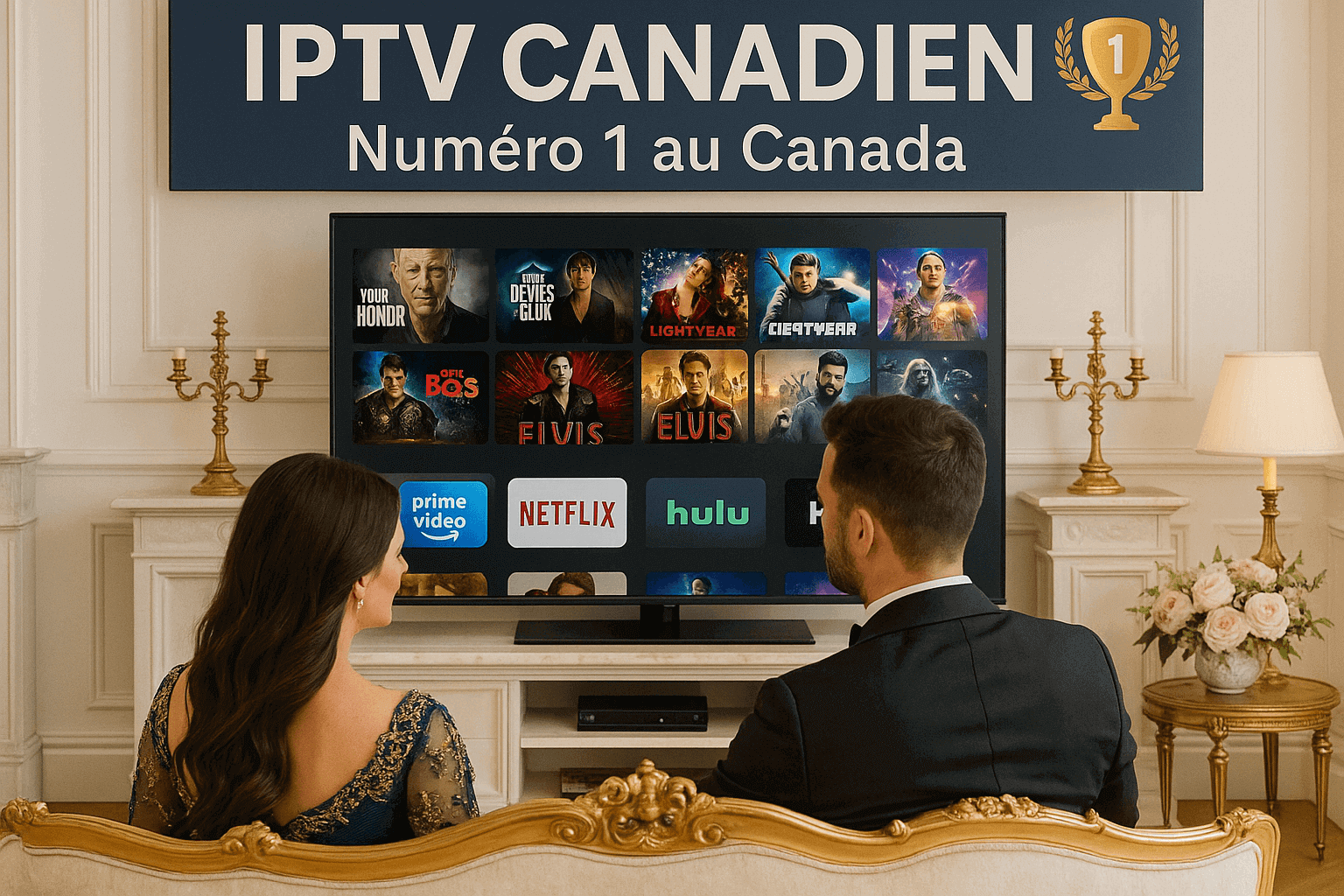un gentleman et sa femme regarde IPTV Canadien le numéro 1 au Canada en 2025
